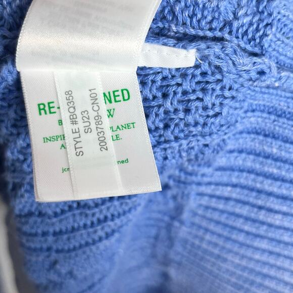 J. Crew Cable Knit Cardigan Sweater Womens Small Blue V Neck Long Pockets Cotton - Picture 9 of 9